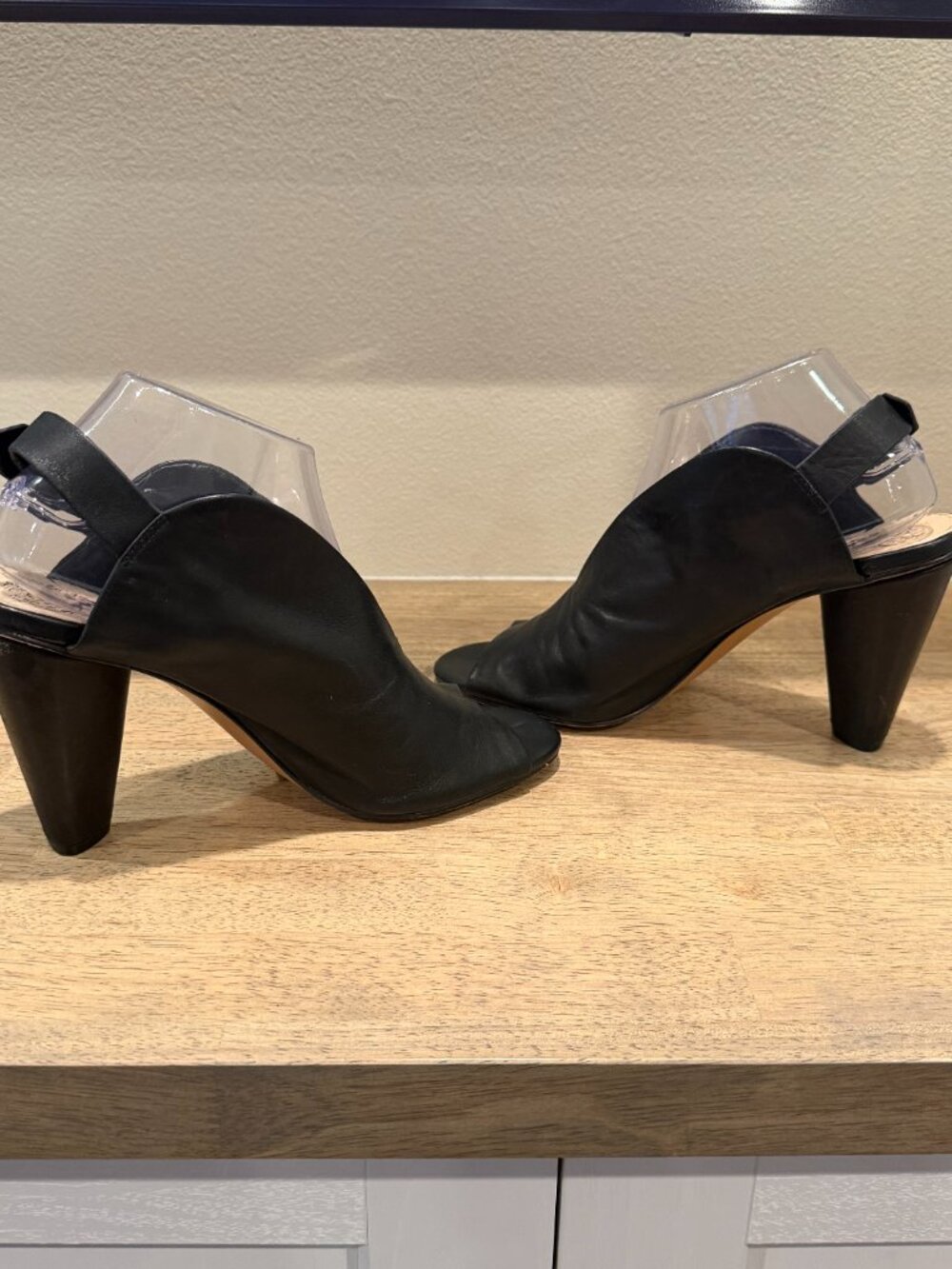 Vince Camuto Black Leather Open Toe Slingback Heels Size 9.5 - Picture 7 of 11